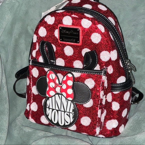 Loungefly Handbags - BNWT Loungefly Red and White Sequin Minnie Mouse Mini Backpack RARE!